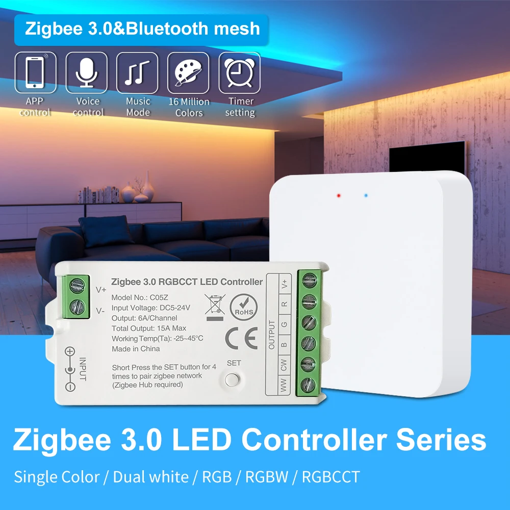 Zigbee 3.0 LED Controller Série Bluetooth Oka Pre Jednu Farbu/ Dual Biela/ RGB/ RGBW/ RGBCCT LED Pásy Načasovanie Nastavenie