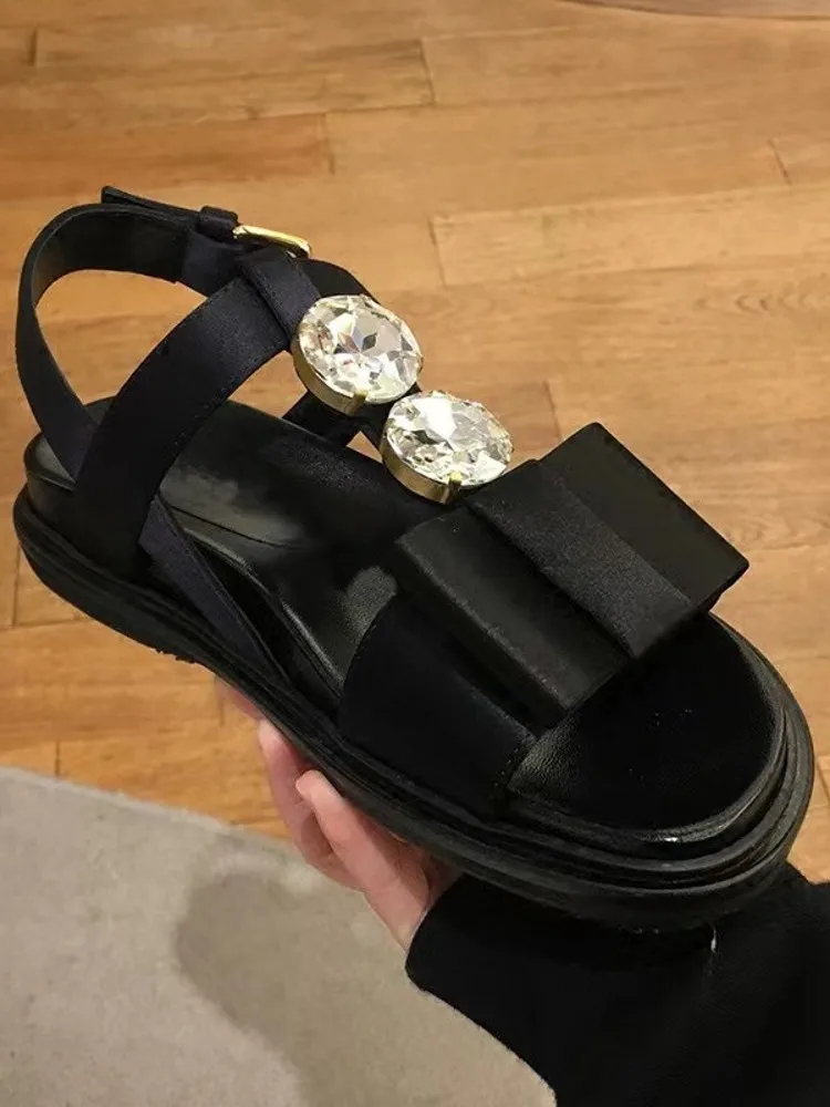 Ženy Mimo Bežné Hrubé Platformu Sandále Lesklé Diamanty Ročník Silk Gladator Topánky Letné Priedušná Bytov Sandále Plus Veľkosť